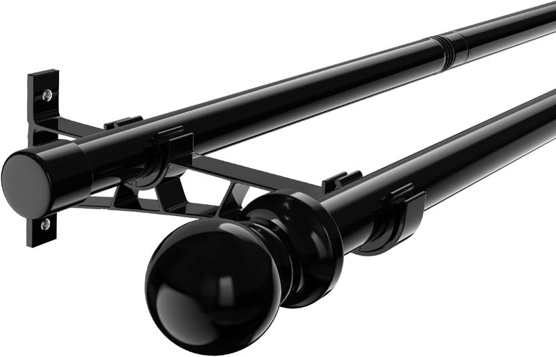 TwinkleTool 1 Inch Double Curtain Rods for Windows 28in-88in, Heavy Duty Decorative Drapery Rod Adjustable Black Dual Curtain Rod with Brackets for Sliding Glass Door, Patio, Bedroom, Kitchen, Bathroom - Image 1